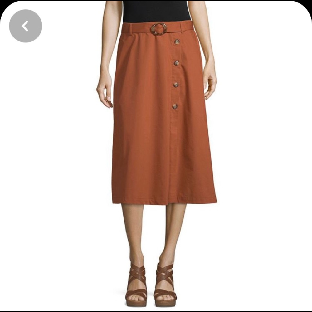 Worthington Midi A-line orange button up skirt